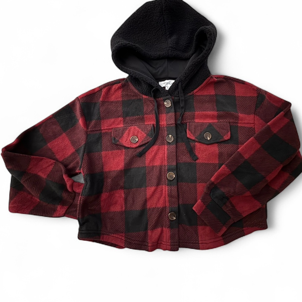 Hippie Rose Plaid Red and Black Cropped Hoodie NWOT